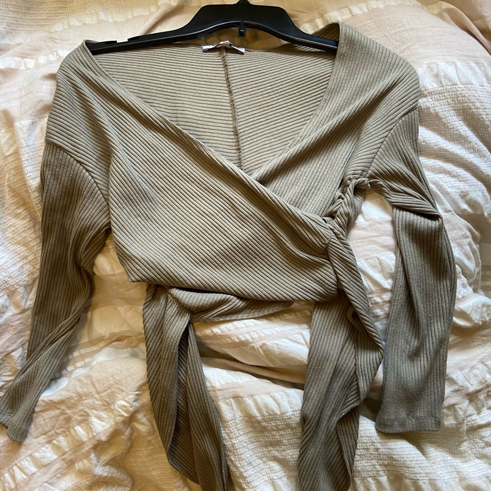 Olivaceous Quarter Sleeve Wrap Women’s Top